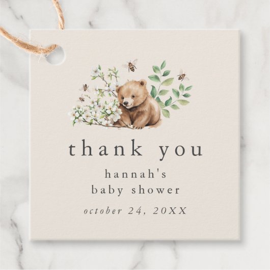 HANNAH  Beer Woodland Baby shower Dank u Bedankjes Labels (Voorkant)