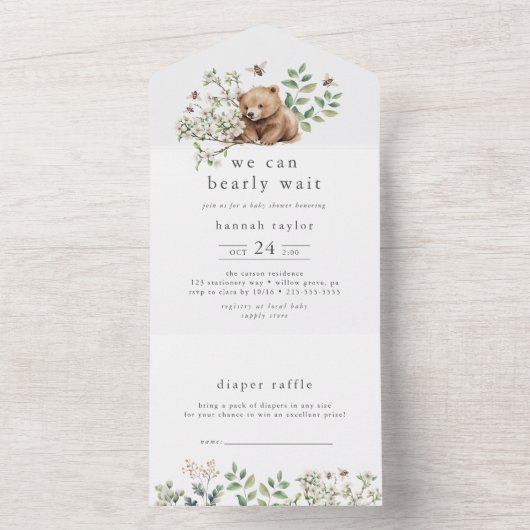 HANNAH Beer Woodland Luier Raffle Baby shower All In One Uitnodiging (Binnen)