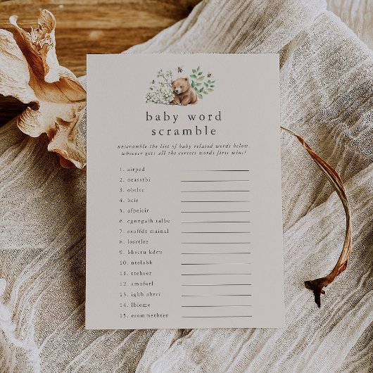 HANNAH  Boho Baby shower Woord Scramble Game Kaart