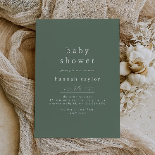 HANNAH Boho Modern Sage Groen Eenvoudig Baby showe Kaart