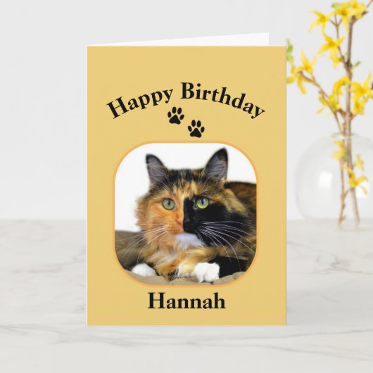 Hannah Calico Cat Happy Birthday Kaart (Gele Bloem)