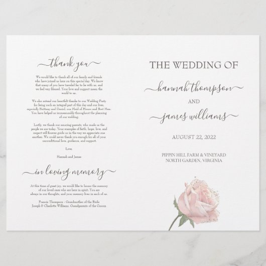 Hannah Elegant Folded Wedding Ceremony Program (Voorkant)
