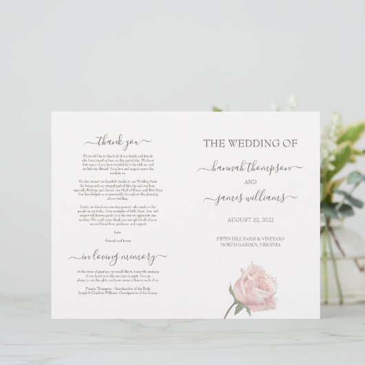 Hannah Elegant Folded Wedding Ceremony Program (Staand voorkant)