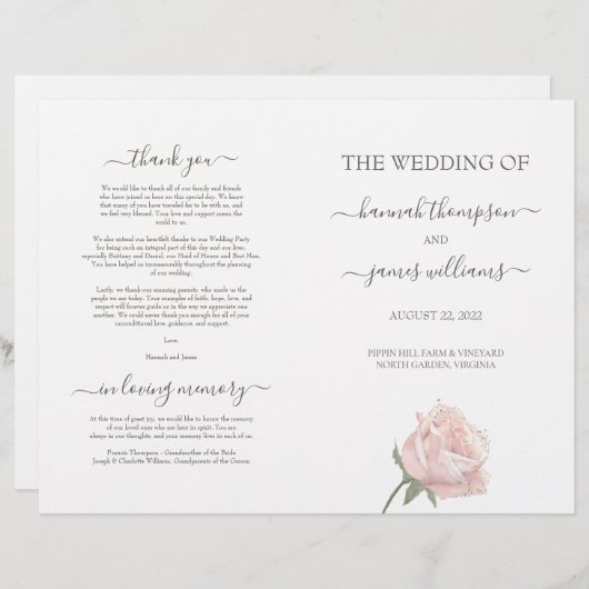 Hannah Elegant Folded Wedding Ceremony Program (Voorkant / Achterkant)