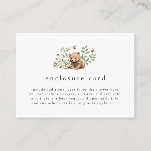 HANNAH Gender Neutraal Beer Woodland Baby shower Informatiekaartje (Voorkant)