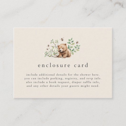 HANNAH Gender Neutraal  Woodland Baby shower Informatiekaartje (Voorkant)