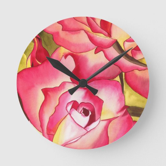 Hannah Gordon pink Rose waterverf art Ronde Klok (Voorkant)