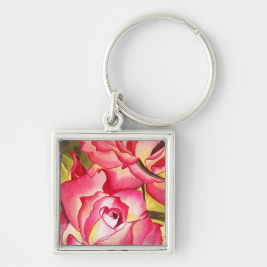 Hannah Gordon pink Rose waterverf art Sleutelhanger (Voorkant)