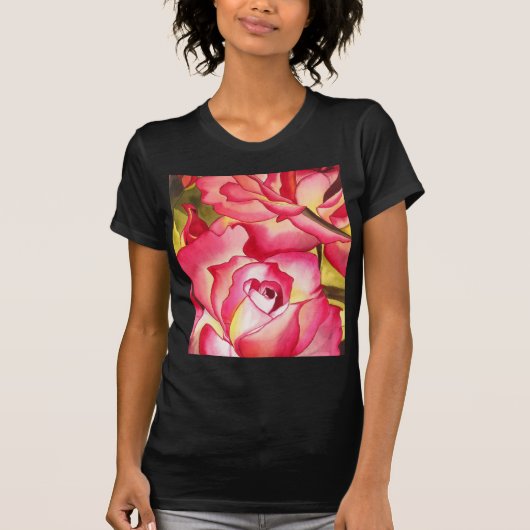 Hannah Gordon pink Rose waterverf art T-shirt (Voorkant)