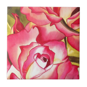 Hannah Gordon pink Rose waterverf art Tegeltje