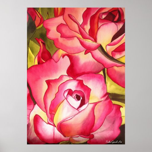 Hannah Gordon roze roze roze waterverf kunst Poster (Voorkant)