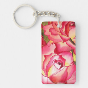 Hannah Gordon roze roze roze waterverf kunst Sleutelhanger