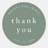 HANNAH Green Unique Simple Baby shower Dank u Ronde Sticker (Voorkant)