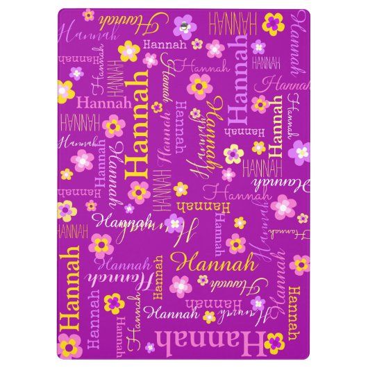 Hannah heeft het korte paarse klembord voor tekstb (Achterkant)