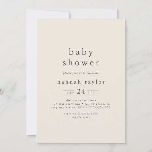 HANNAH Modern  Cream Eenvoudig Baby shower Kaart (Voorkant)