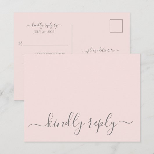 Hannah Modern Simple Pink Meal Choice RSVP Wedding Briefkaart (Voorkant / Achterkant)