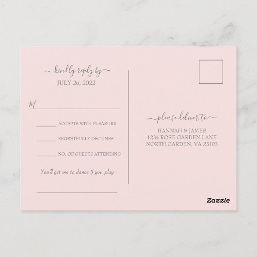 Hannah Modern Simple Song Request Wedding RSVP Briefkaart (Achterkant)