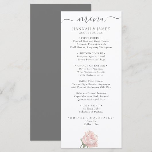 Hannah | Moderne chique grillige kalligrafie bruil Menu (Voorkant / Achterkant)