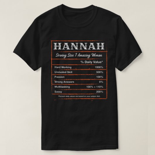 Hannah Nutrition Facts First Name Personalised Ne T-shirt (Design voorkant)