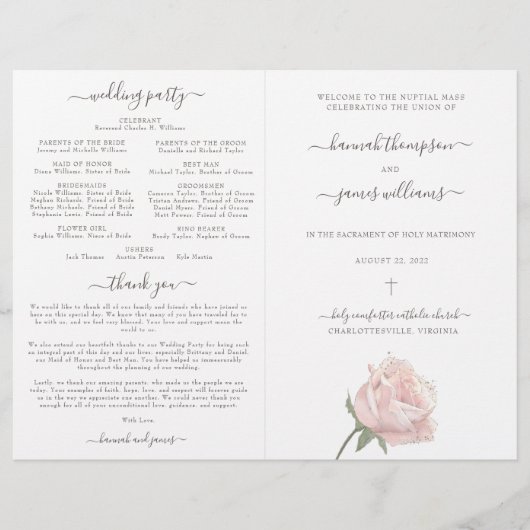 Hannah Pink katholieke bruiloft programma met mass (Voorkant)