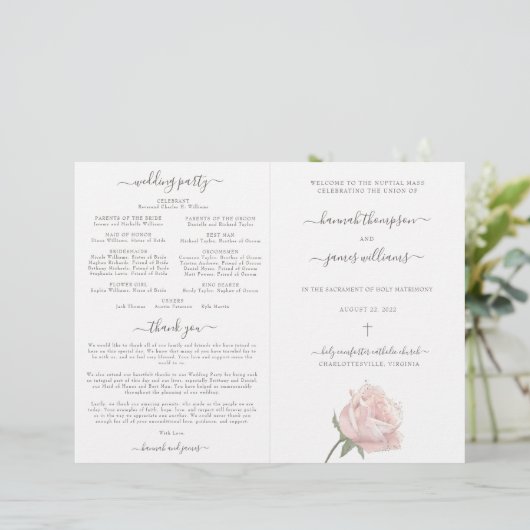 Hannah Pink katholieke bruiloft programma met mass (Staand voorkant)