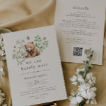 HANNAH QR Vintage We kunnen nauwelijks wachten Bab Kaart<br><div class="desc">Deze vintage kunnen we bijna wachten baby shower uitnodiging van het Hannah Collectie is ideaal voor een achtertuin baby shower. Dit schattige boho-ontwerp met een genderneutraal dierenthema heeft een baby-beer met hommels, witte bloemen en zomergroen op een crème achtergrond. Personaliseer de achterkant met een geslachtsmededeling, boeken voor baby, luierloterij, register...</div>
