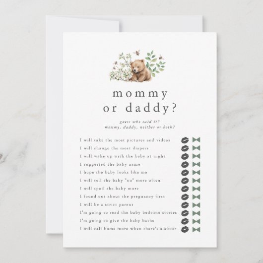 HANNAH Raad wie mama papa Baby shower spel Kaart (Voorkant)