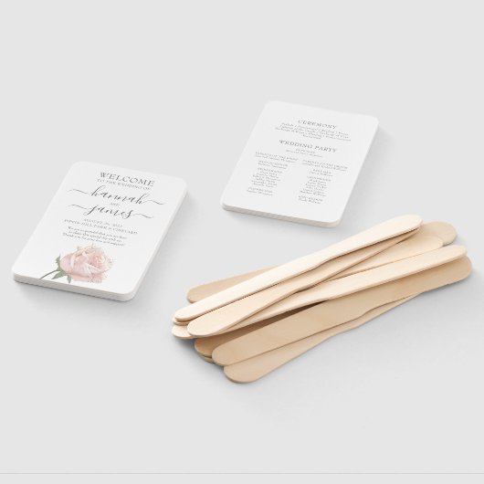 Hannah | Romantische Blush Rozen Calligrafie Handwaaier (Niet-gemonteerd)