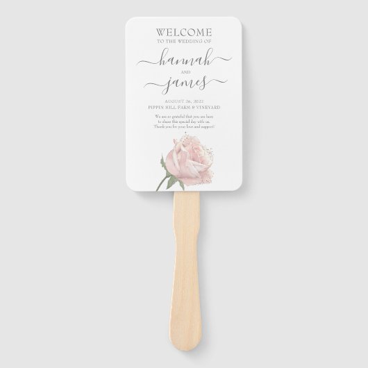 Hannah | Romantische Blush Rozen Calligrafie Handwaaier (Voorkant)