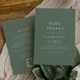 HANNAH Rustieke Sage Groene QR Eenvoudig Baby show Kaart