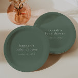 HANNAH Sage Groene Boho Modern Eenvoudig Baby show Papieren Bordje<br><div class="desc">Deze wijze groene boho modern eenvoudig baby showers papieren borden van het Hannah Collectie zijn ideaal voor een minimaal baby shower. Het donkere bos groene ontwerp beschikt over moderne boho onversierde typografie met een unieke minimalistische stijl. Personaliseer je baby showers borden met de naam van de aanstaande moeder en de...</div>