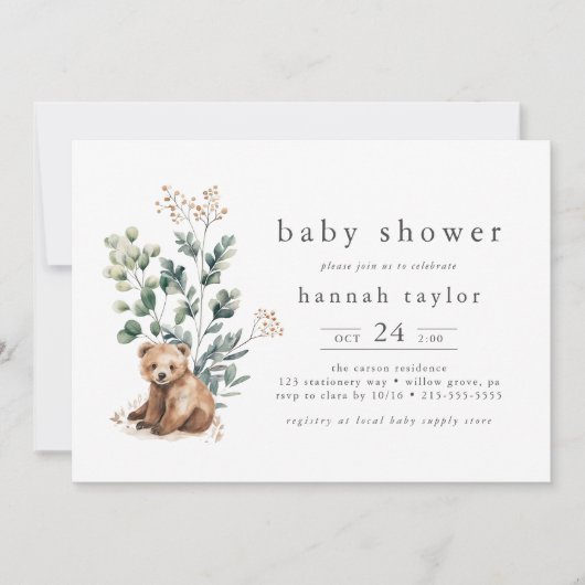 HANNAH Schattige Boho Zomer Beer Woodland Baby sho Kaart (Voorkant)