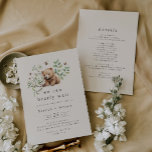 HANNAH Vintage We kunnen bijna wachten koppels dou Kaart<br><div class="desc">Deze vintage kunnen we bearly wachten koppels doucheuitnodiging van het Hannah Collectie is ideaal voor een achtertuin baby shower. Dit schattige boho-ontwerp met een genderneutraal dierenthema heeft een baby-beer met hommels, witte bloemen en zomergroen op een crème achtergrond. Personaliseer de achterkant met een geslachtsaankondiging, boeken voor baby, luierloterij, register en...</div>