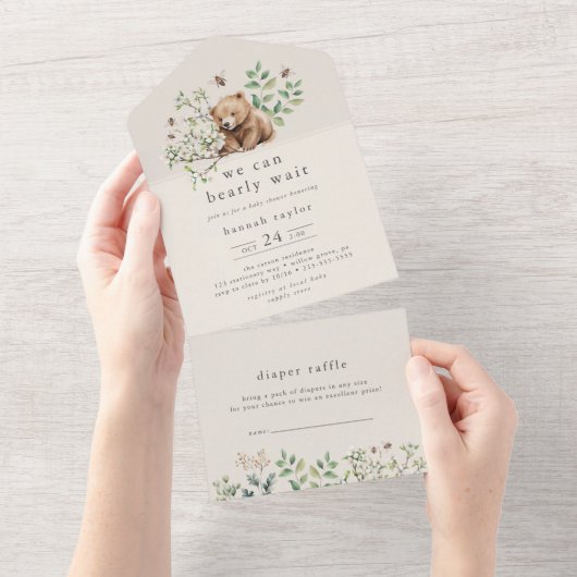 HANNAH  Woodland Luier Raffle Baby shower All In One Uitnodiging (Afscheurbaar)