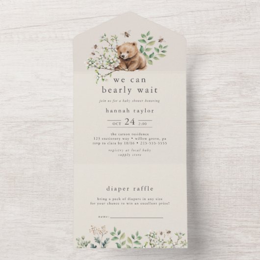 HANNAH Woodland Luier Raffle Baby shower All In One Uitnodiging (Binnen)