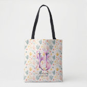 Hannahs Levendige Koraal Bloemige Monogram - H Tote Bag (Voorkant)