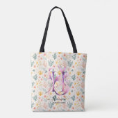 Hannahs Levendige Koraal Bloemige Monogram - H Tote Bag (Achterkant)
