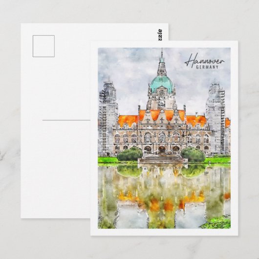 Hannover Duitsland Travel Place Waterverf Briefkaart (Voorkant / Achterkant)
