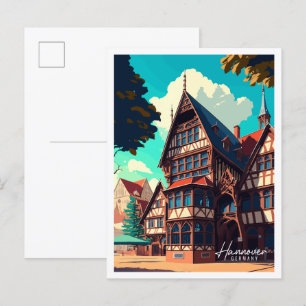 Hannover Duitsland vintage reisillustratie Briefkaart