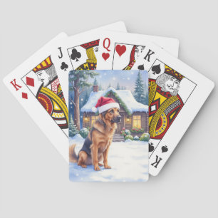 Hannoveraanse Scenthound Besneeuwde Bos Cabine Ker Pokerkaarten