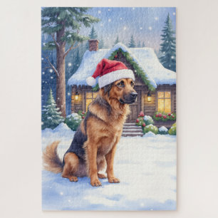 Hannoveraanse Scenthound Besneeuwde Boshuis Santa  Legpuzzel
