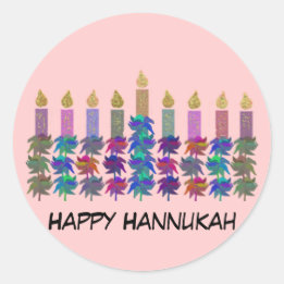 Hannukah Flower Menorah Ronde Sticker