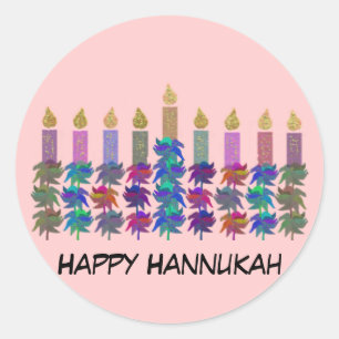 Hannukah Flower Menorah Ronde Sticker