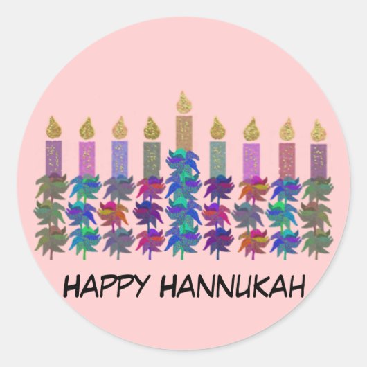 Hannukah Flower Menorah Ronde Sticker (Voorkant)