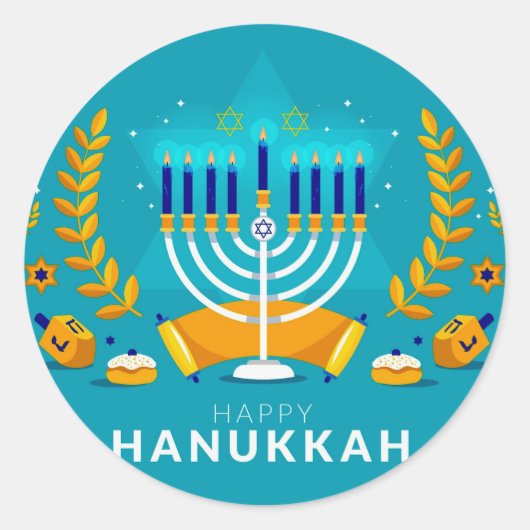 Hannukah Menorah Ronde Sticker (Voorkant)