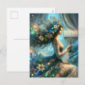 Hannukah Mooie vrouw met Menorah Feestdagenkaart (Voorkant / Achterkant)
