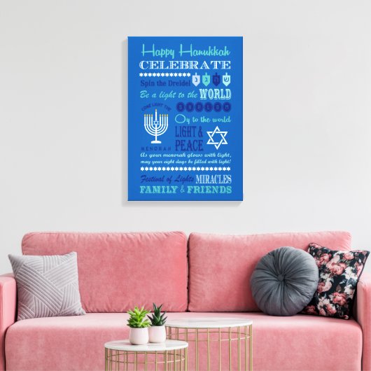 Hannukah typografie collage art canvas afdruk (Insitu (Woonkamer))