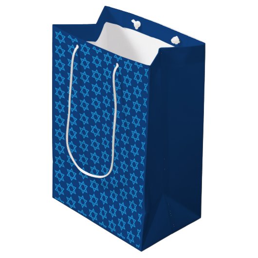 Hannukah Witte Ster van David Gift Bag Medium Cadeauzakje (Voorkant Gekanteld)