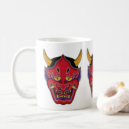Hannya (般 の 面) koffiemok (Met donut)