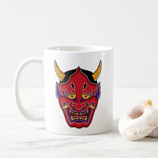 Hannya (般 の 面) koffiemok (Met donut)